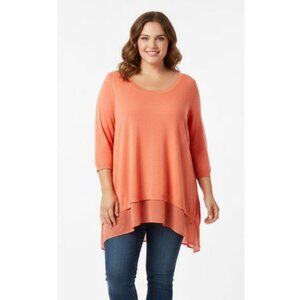 Torrid Plus Size 4X Women's Peach Blouse 1/2 Sleeve Cotton Blend